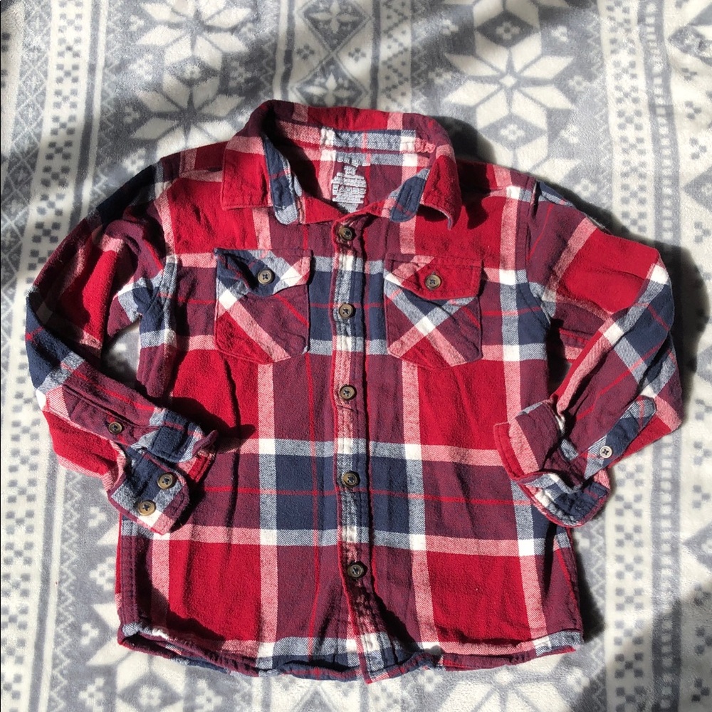 George Red and Navy Plaid Button-Down Shirt